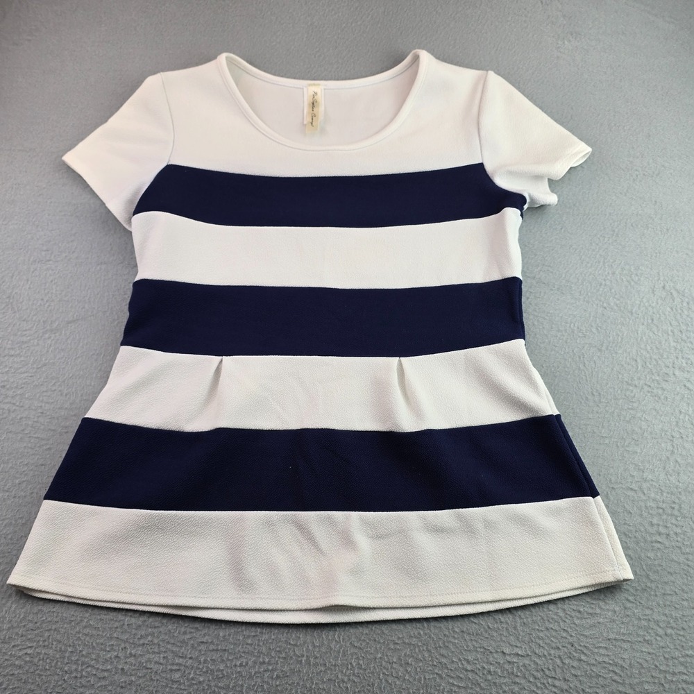 PerSeption Concept Blouse Top Womens S White Blue Stripe Stretch Textured Finish